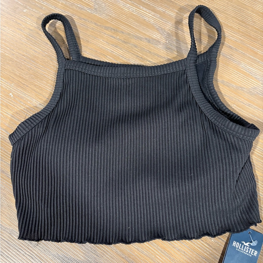Hollister Black Ribbed Crop Swim Top